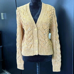 Goodthreads Chunky Cable knit cardigan,V-neck button down,camel marble color